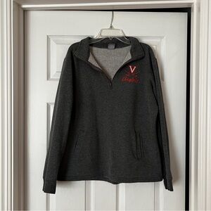 University Of Virginia UVA Quarter Zip Gray Grey Orange Sweater With Pockets